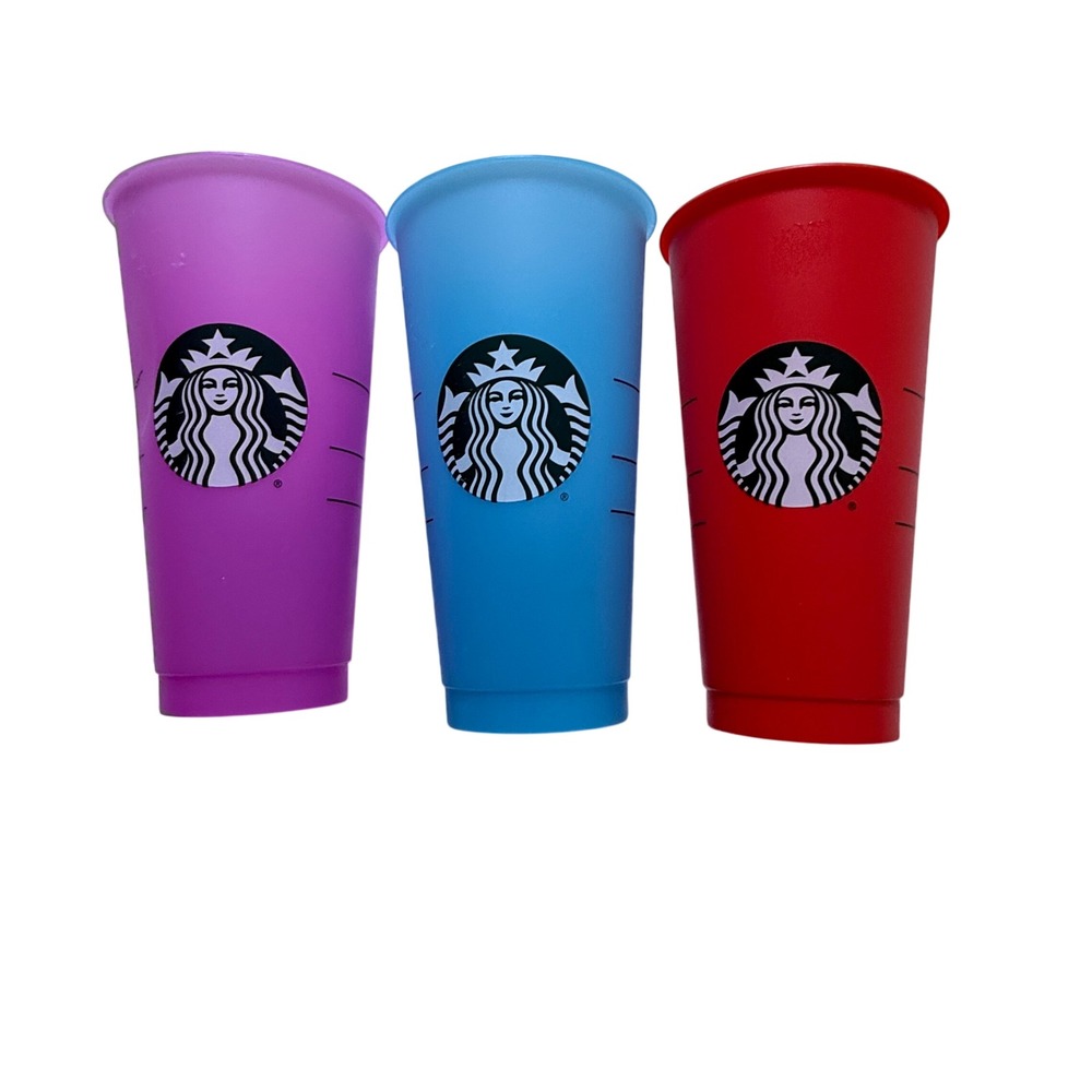 Starbucks Reusable Cold Cup Lot‎ 3 Venti 24oz Purple Blue Red No Lids